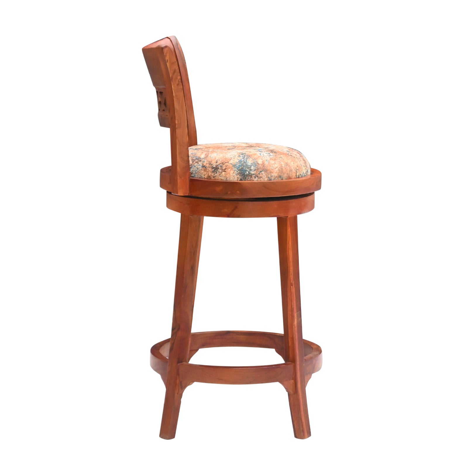 Wooden Bar Stool with Upholstered Seat & Backrest – Honey & Walnut