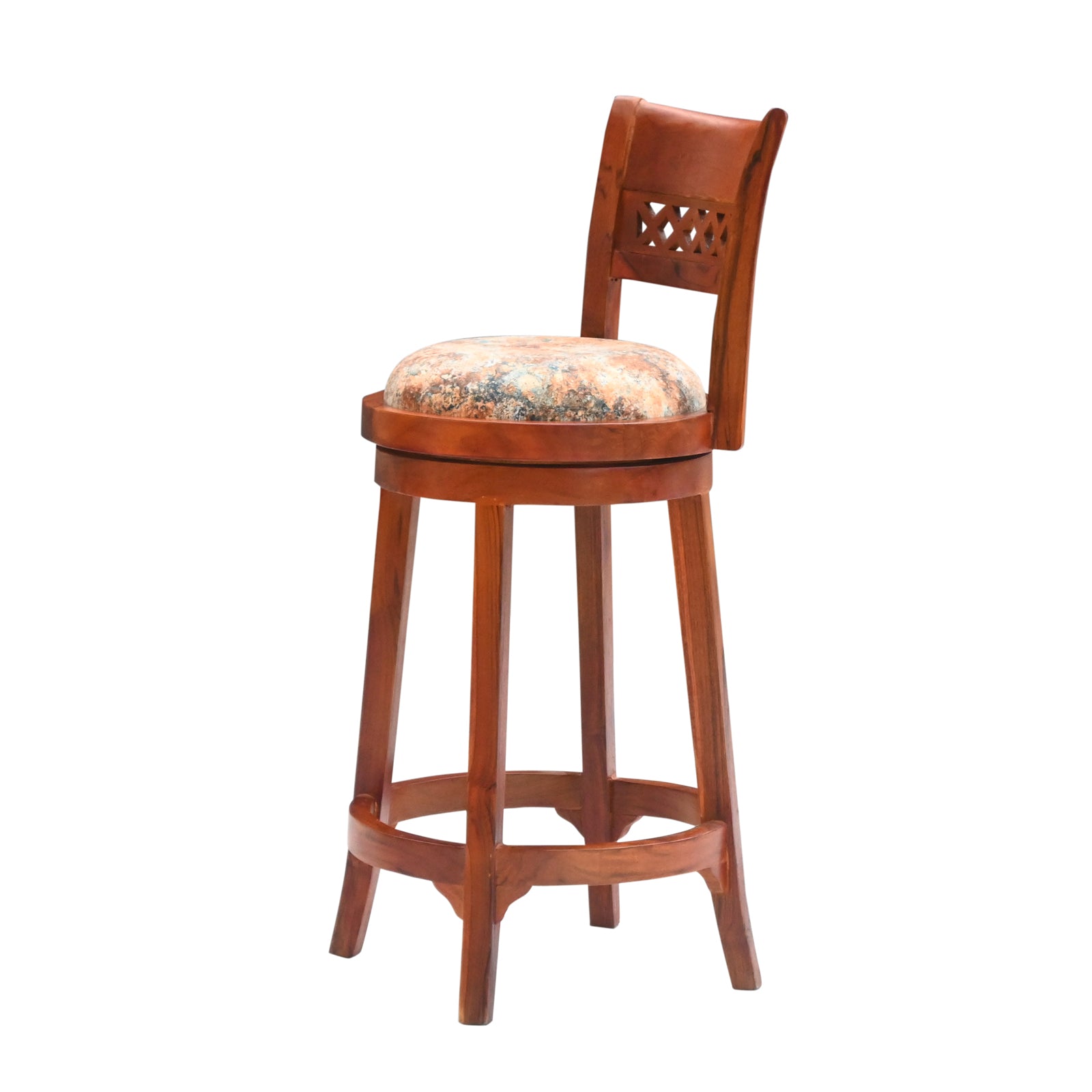 Wooden Bar Stool with Upholstered Seat & Backrest – Honey & Walnut