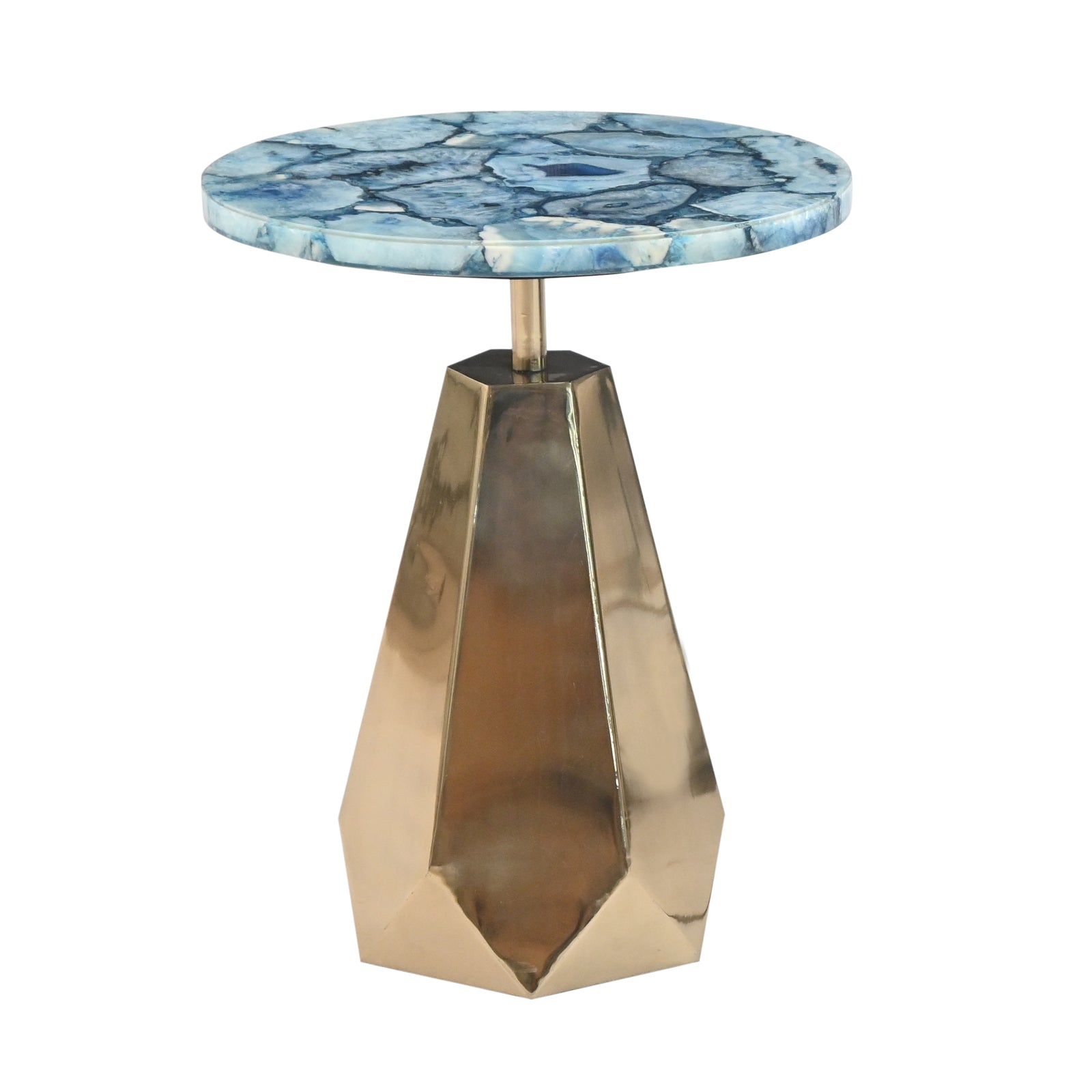 Luxury Grey Quartz Agate Mosaic Round Side  Table with Geometric Polished Gold Base