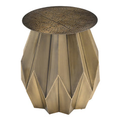 Artisanal Antique Brass Etched Leaf Pattern Round Table Top / Wall Art