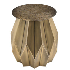 Artisanal Antique Brass Etched Leaf Pattern Round Table Top / Wall Art