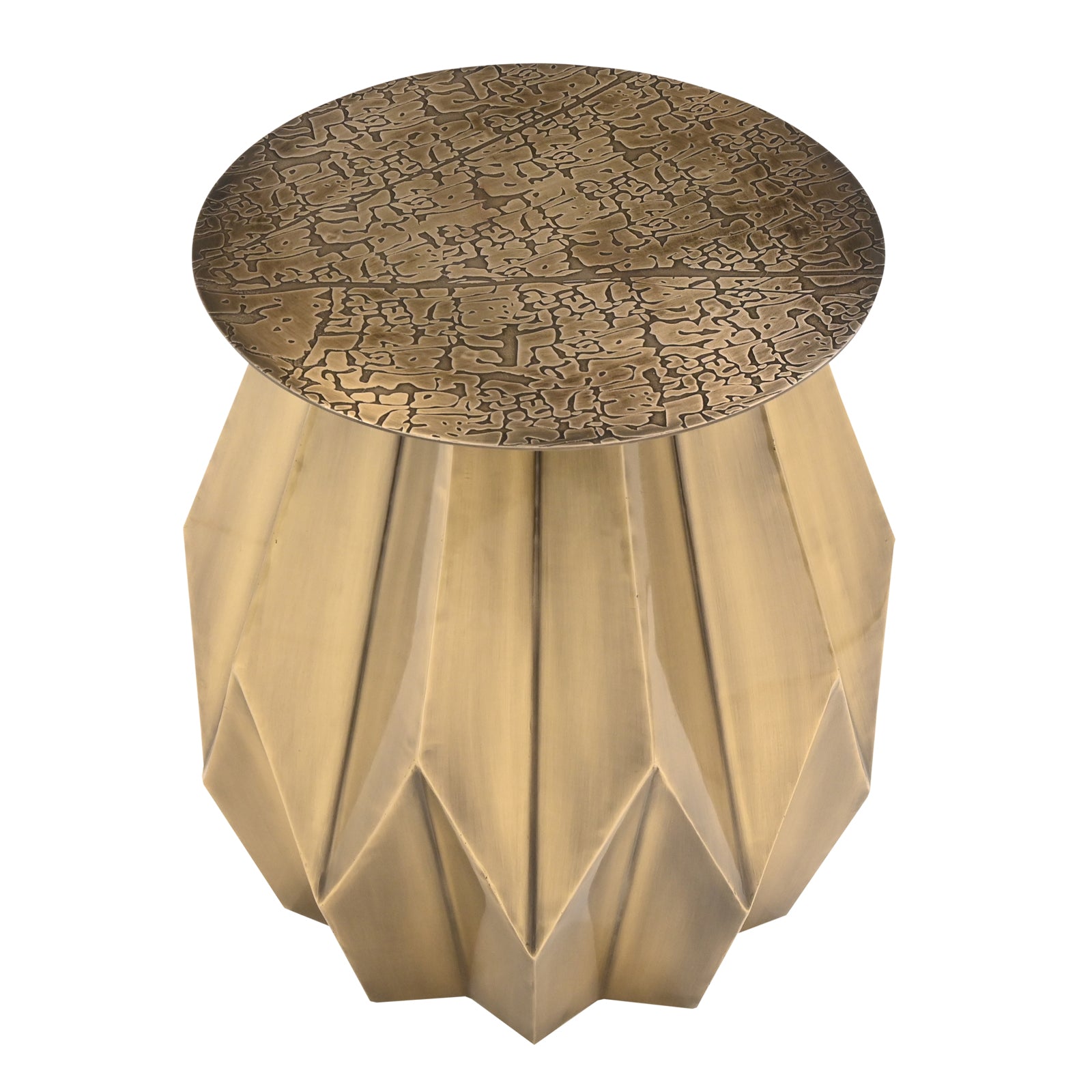 Artisanal Antique Brass Etched Leaf Pattern Round Table Top / Wall Art
