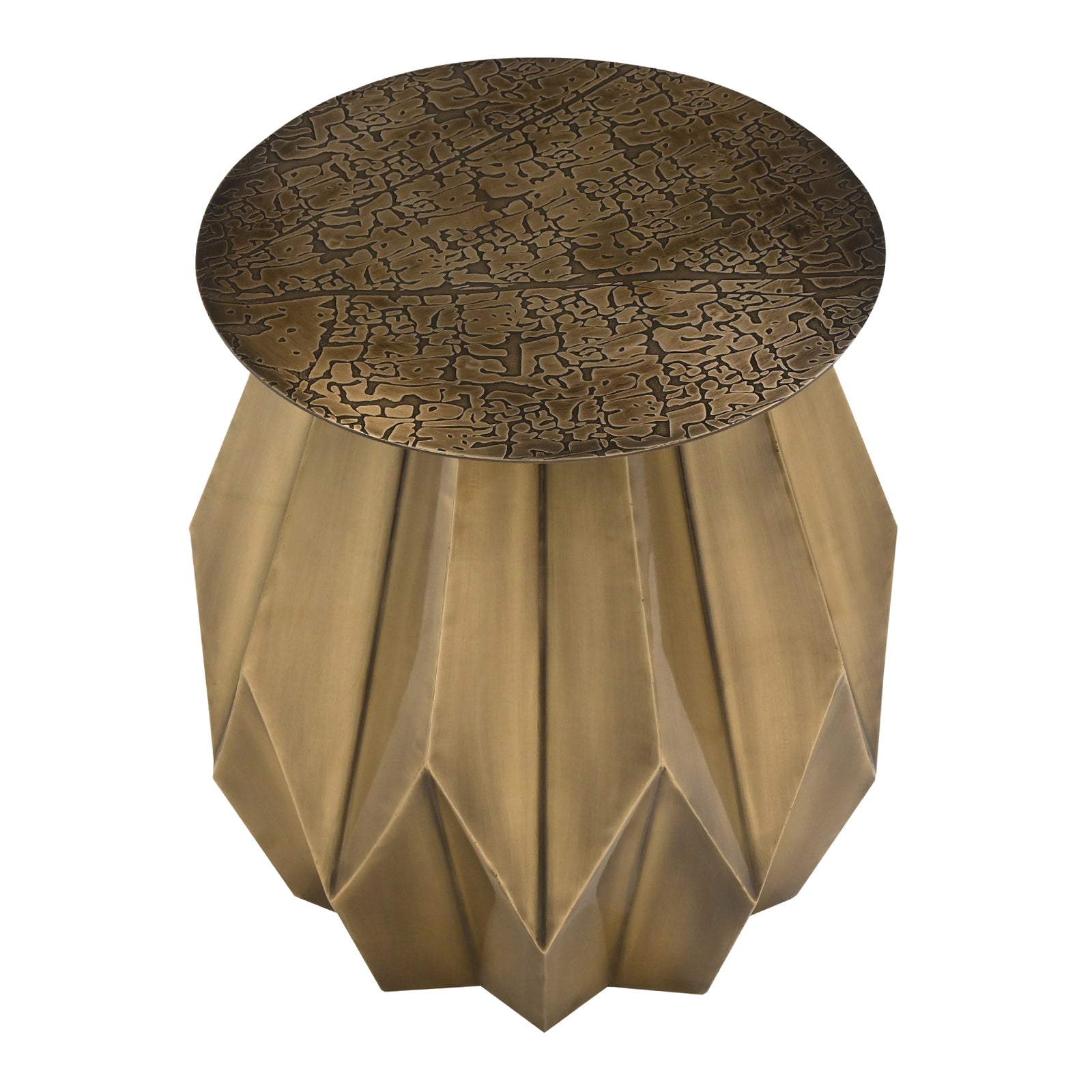 Artisanal Antique Brass Etched Leaf Pattern Round Table Top / Wall Art