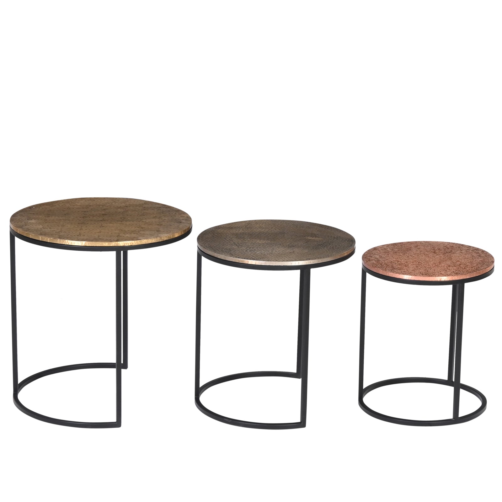 Industrial Nesting Round Side Tables with Hammered Metallic Tops (Set of 3)