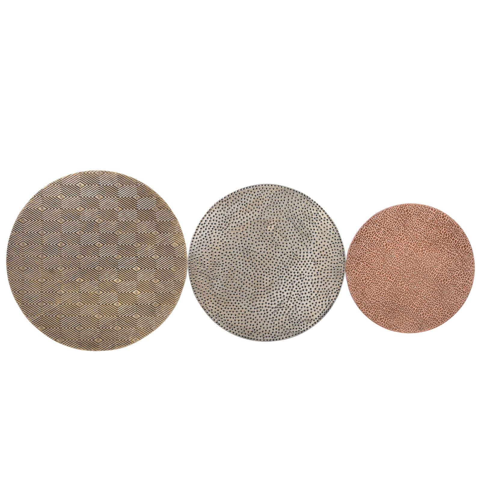 Industrial Nesting Round Side Tables with Hammered Metallic Tops (Set of 3)
