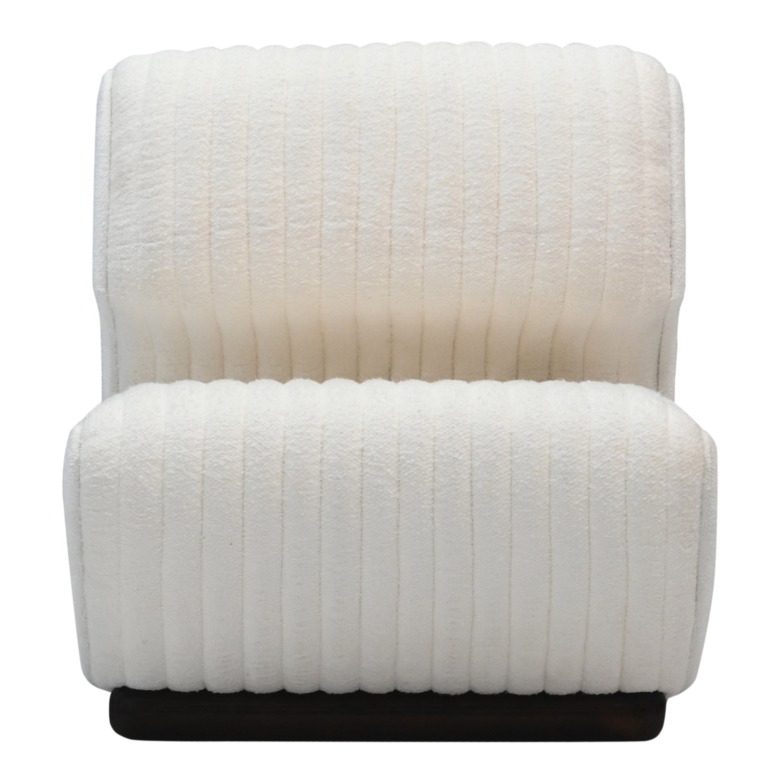 Modern Off-White Bouclé / Ribbed Channel Accent Lounge Chair with Dark Wooden Base