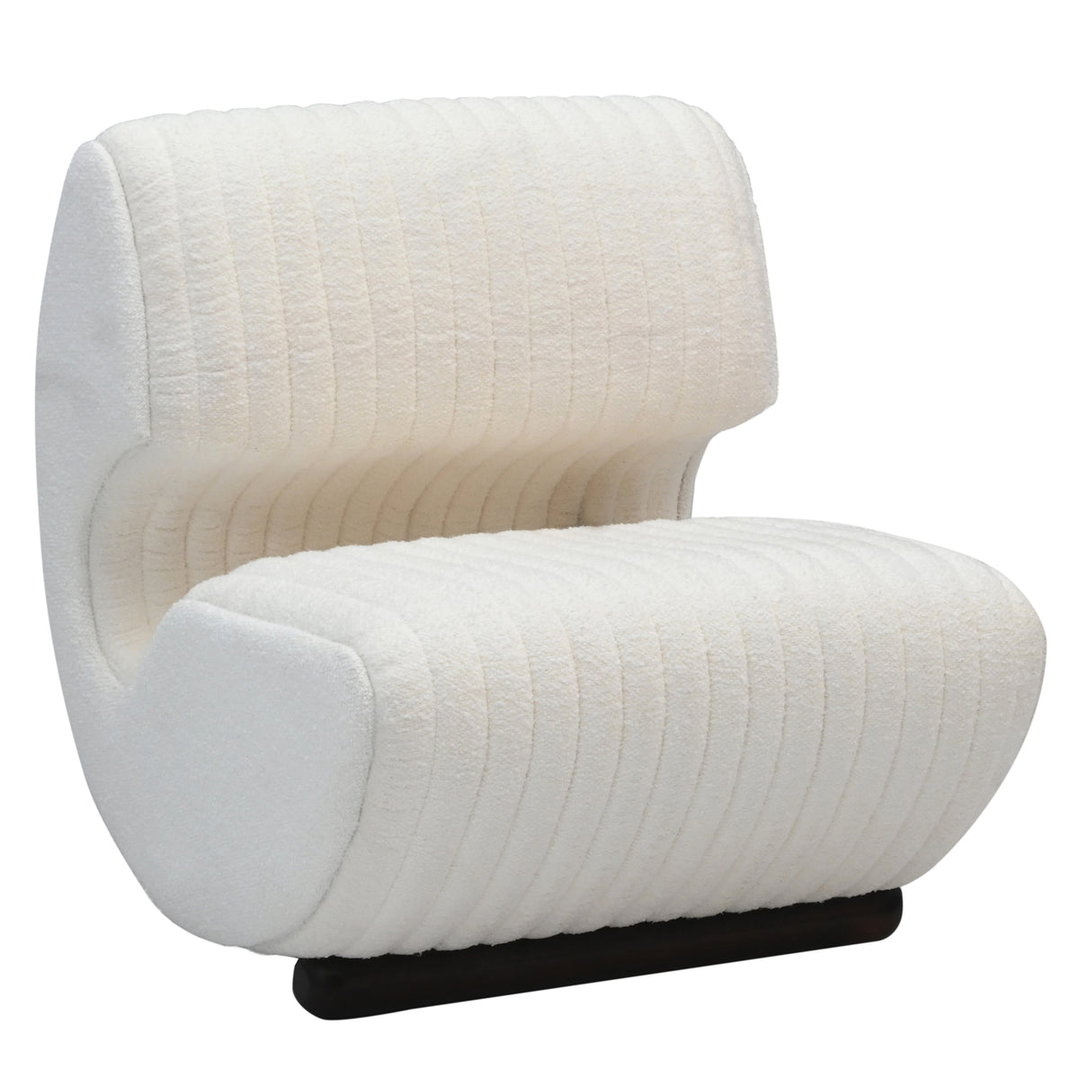 Modern Off-White Bouclé / Ribbed Channel Accent Lounge Chair with Dark Wooden Base