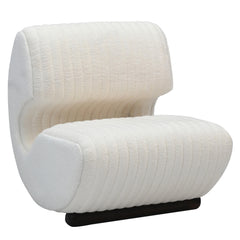 Modern Off-White Bouclé / Ribbed Channel Accent Lounge Chair with Dark Wooden Base