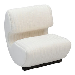 Modern Off-White Bouclé / Ribbed Channel Accent Lounge Chair with Dark Wooden Base