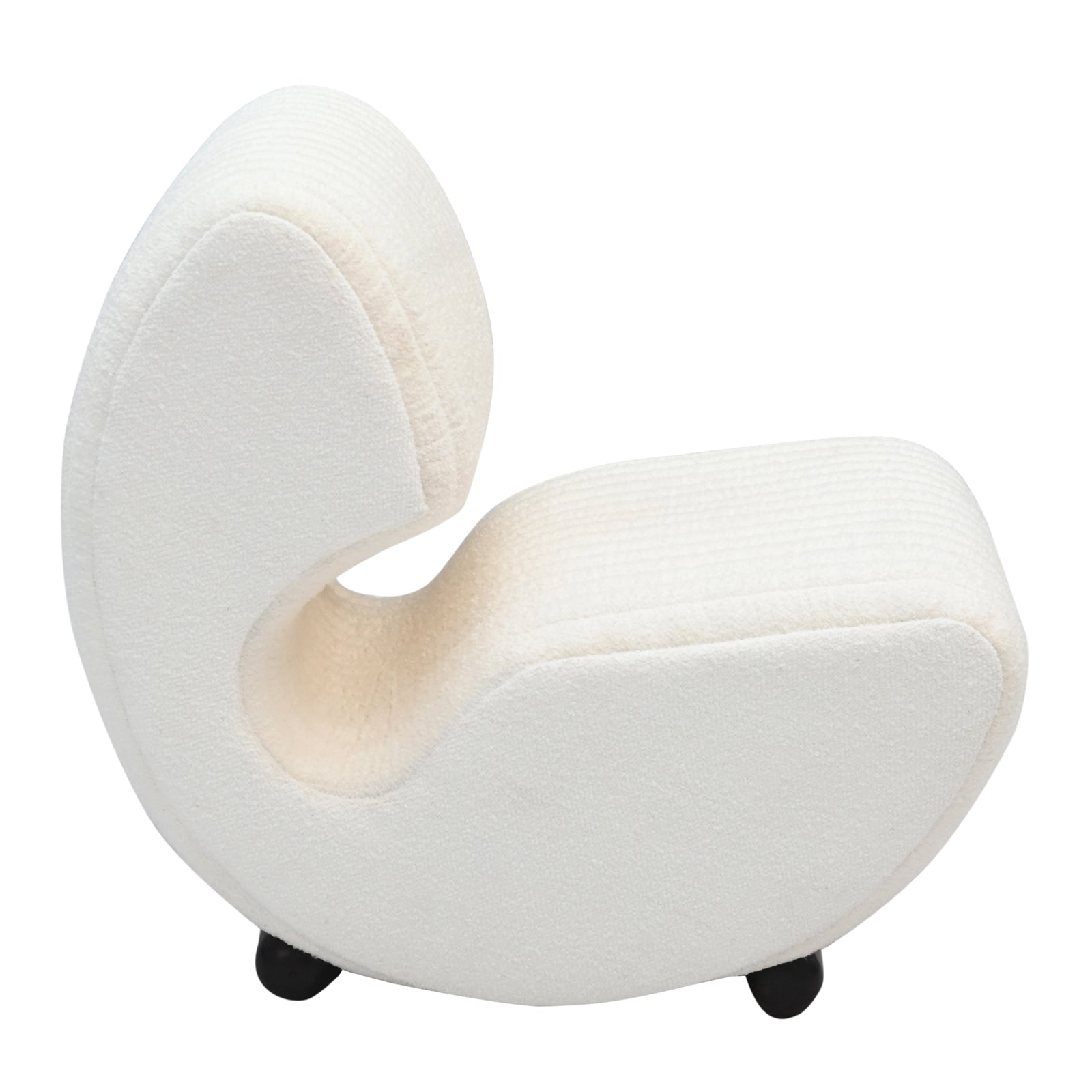 Modern Off-White Bouclé / Ribbed Channel Accent Lounge Chair with Dark Wooden Base