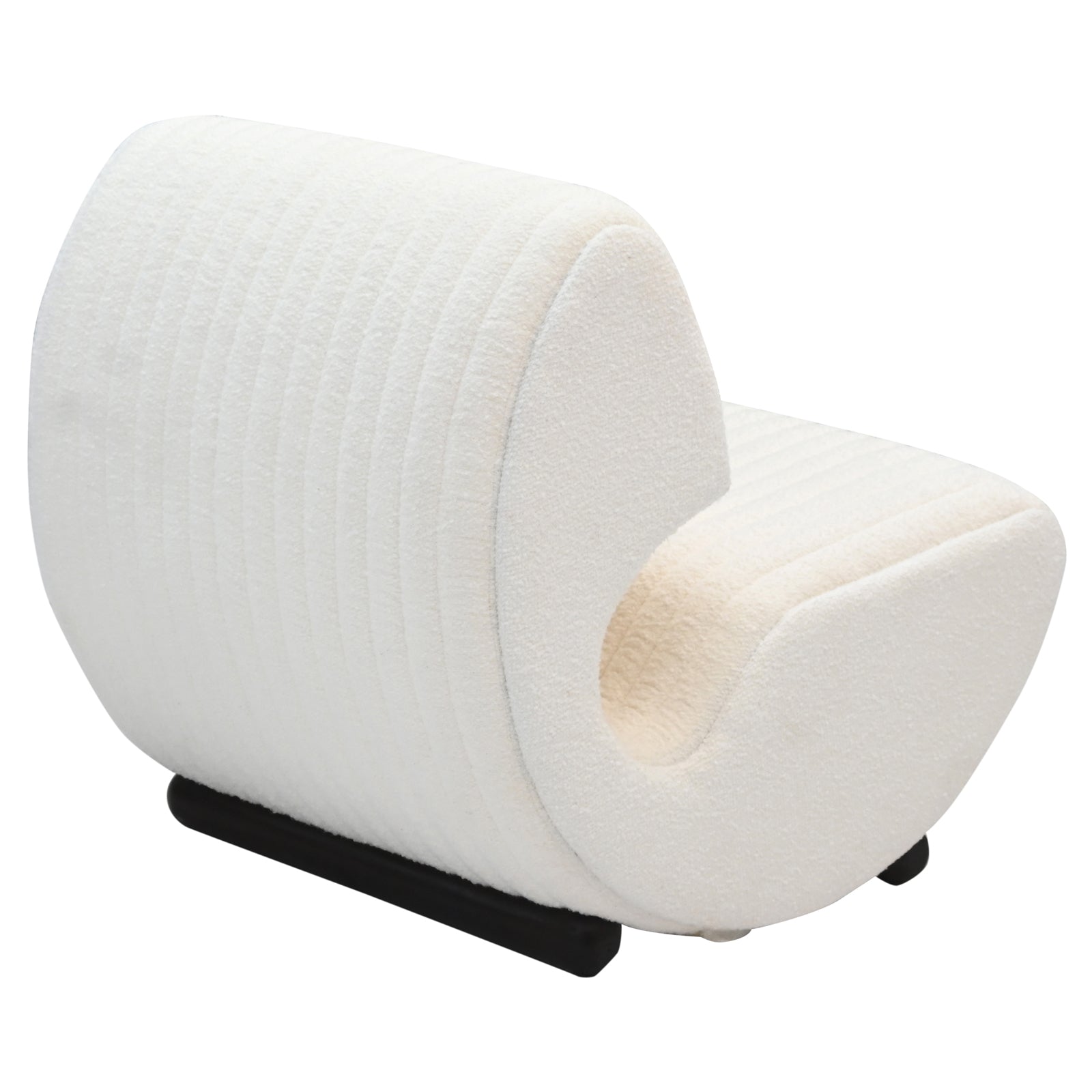 Modern Off-White Bouclé / Ribbed Channel Accent Lounge Chair with Dark Wooden Base