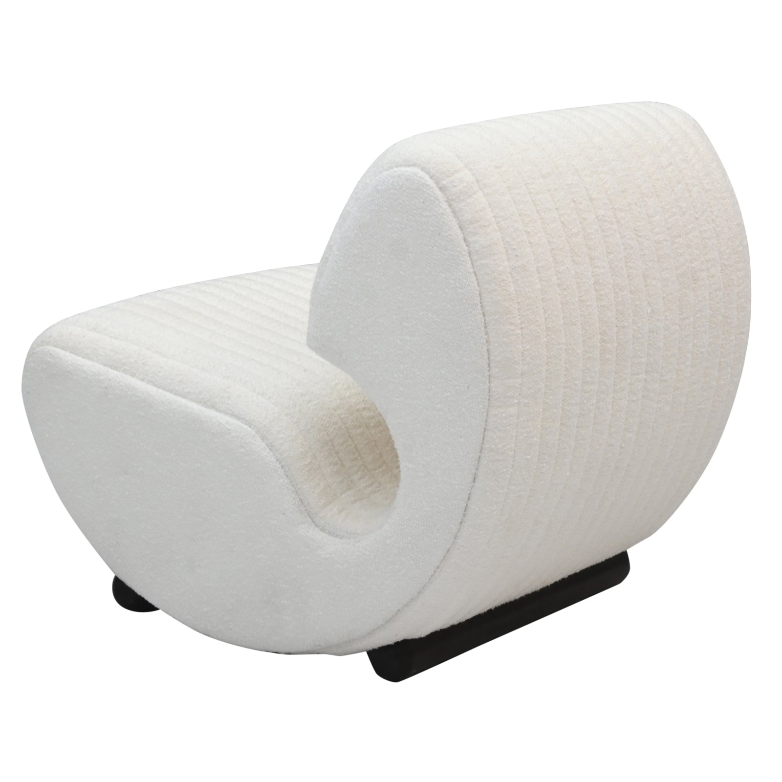Modern Off-White Bouclé / Ribbed Channel Accent Lounge Chair with Dark Wooden Base