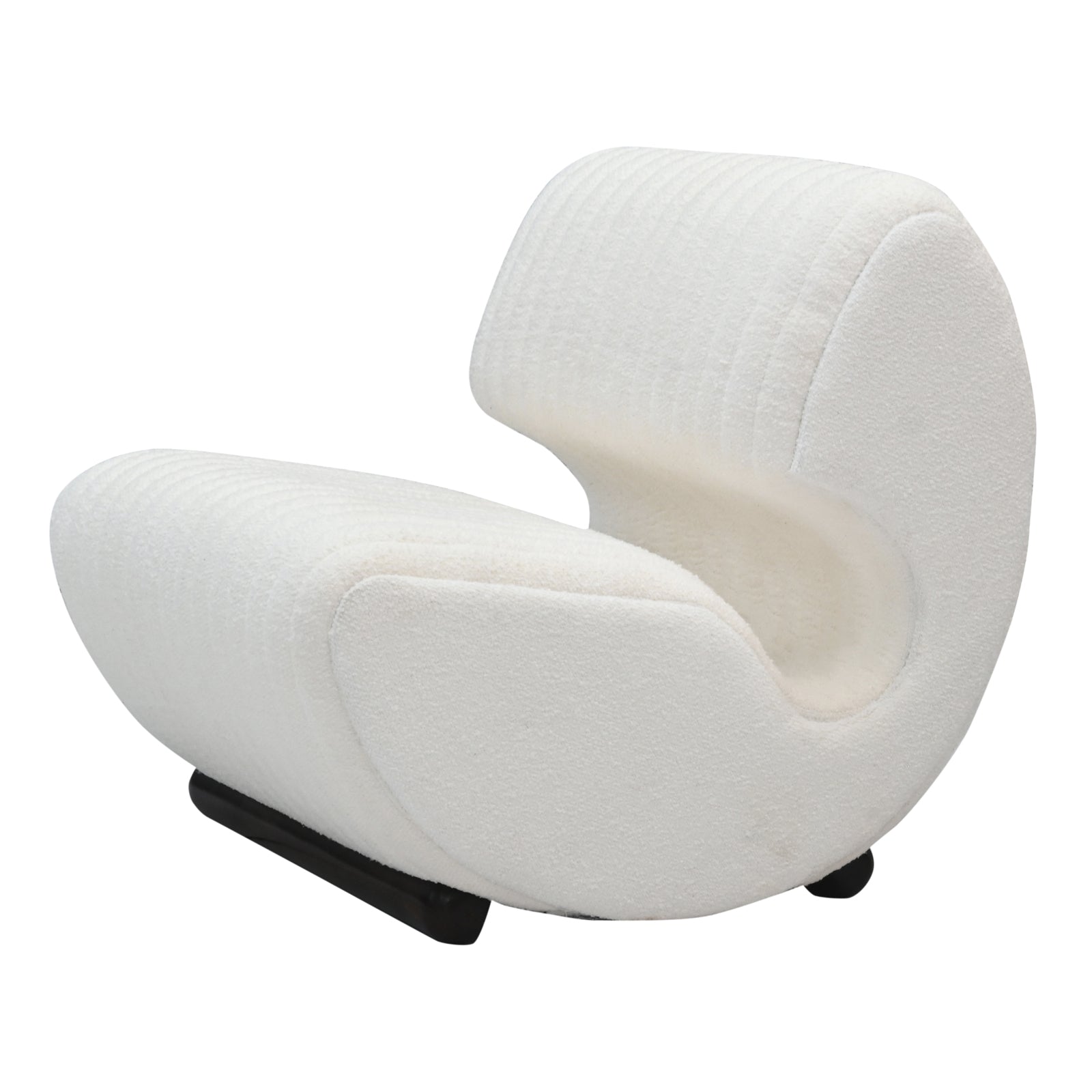 Modern Off-White Bouclé / Ribbed Channel Accent Lounge Chair with Dark Wooden Base