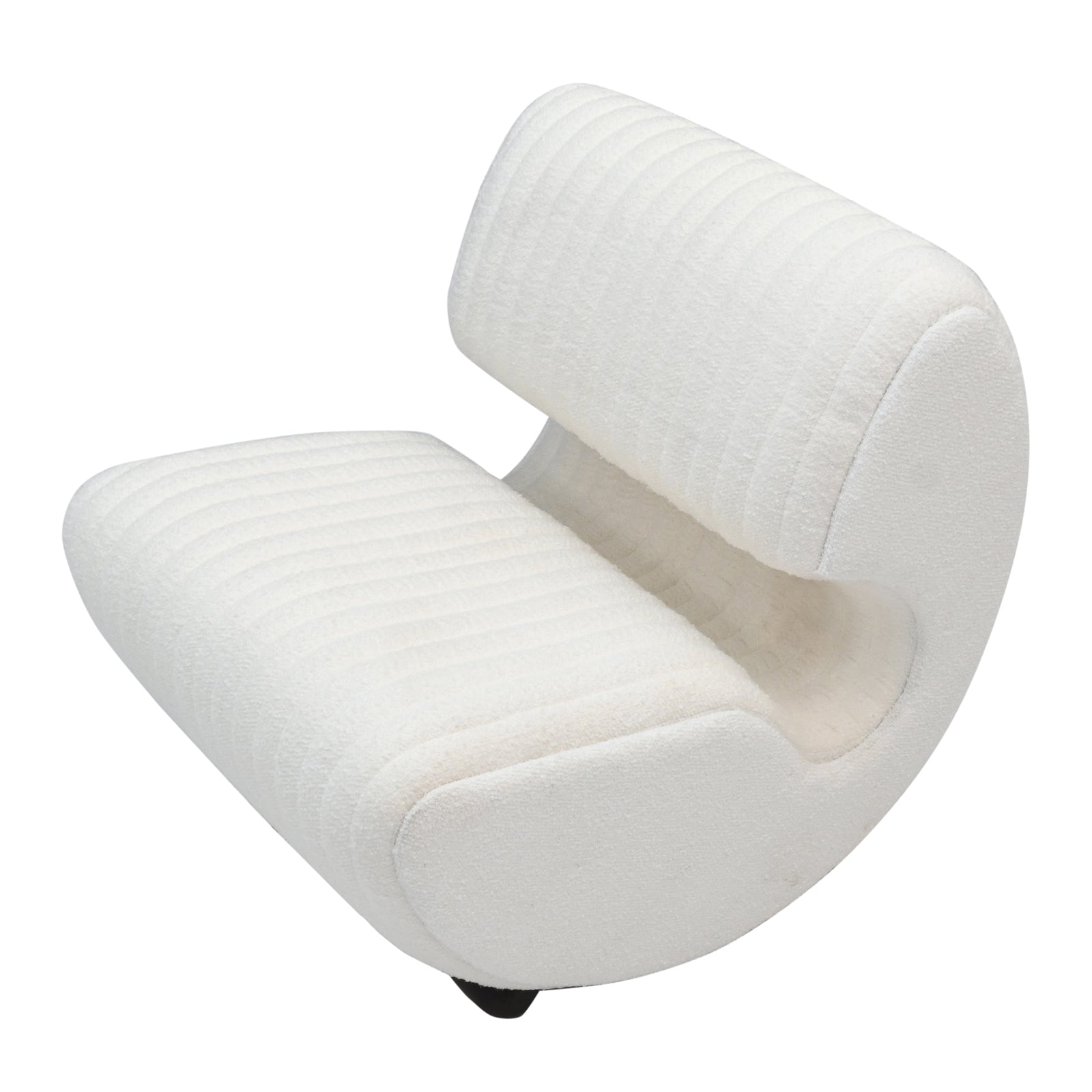 Modern Off-White Bouclé / Ribbed Channel Accent Lounge Chair with Dark Wooden Base