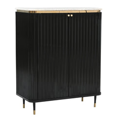 "Modern Black Fluted Cabinet with Marble  Top and Gold Accents"