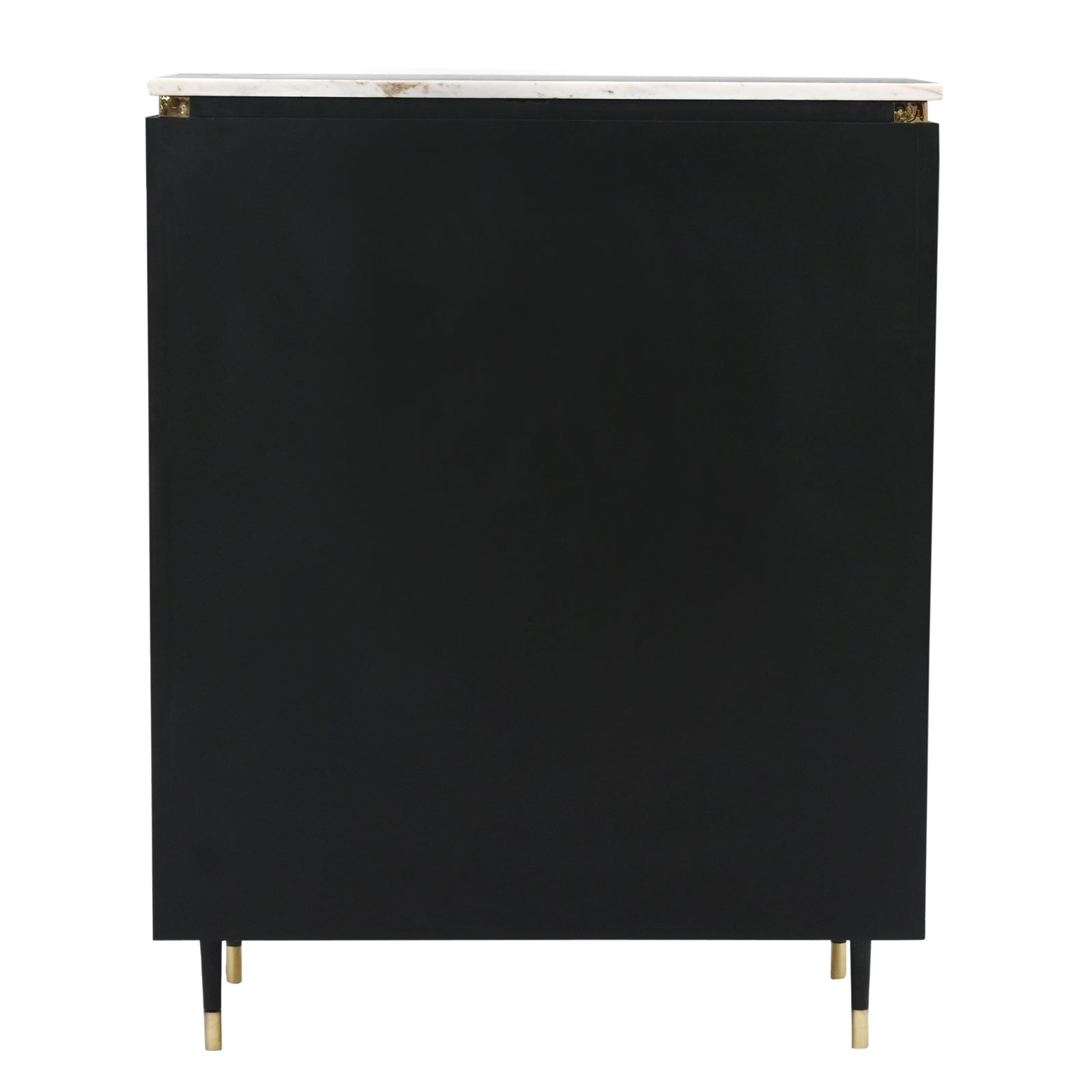 "Modern Black Fluted Cabinet with Marble  Top and Gold Accents"