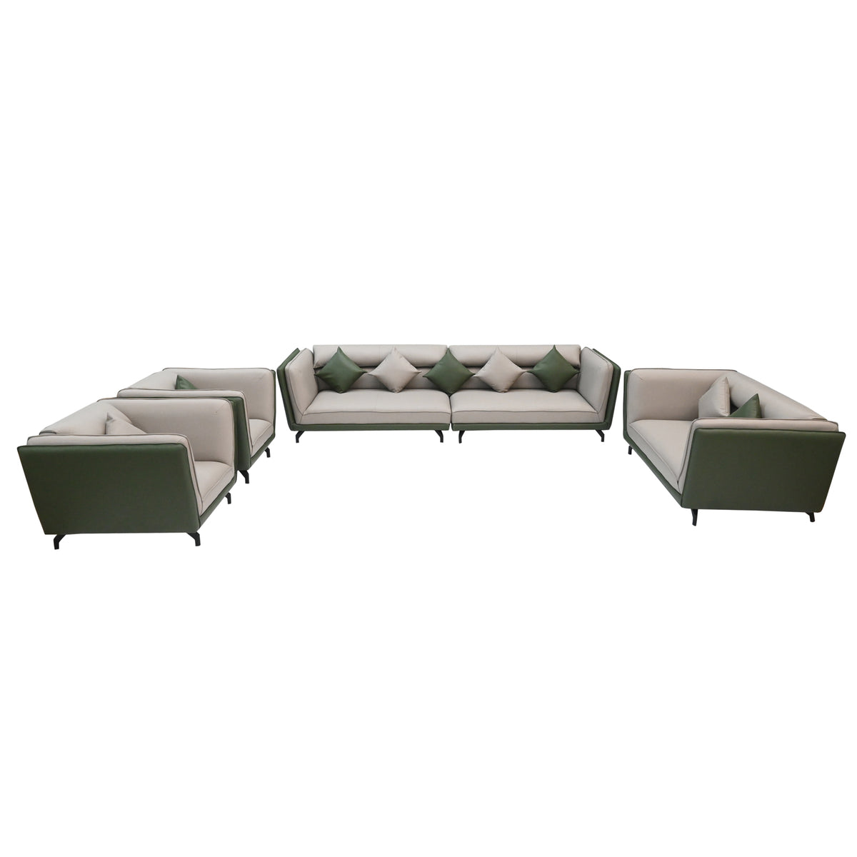Modern Dual-Tone Fabric & Leatherette Sofa Set (Beige & Olive Green)