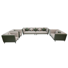 Modern Dual-Tone Fabric & Leatherette Sofa Set (Beige & Olive Green)
