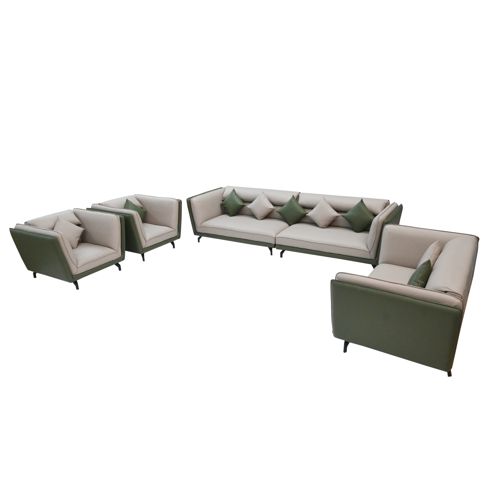 Modern Dual-Tone Fabric & Leatherette Sofa Set (Beige & Olive Green)