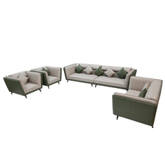 Modern Dual-Tone Fabric & Leatherette Sofa Set (Beige & Olive Green)