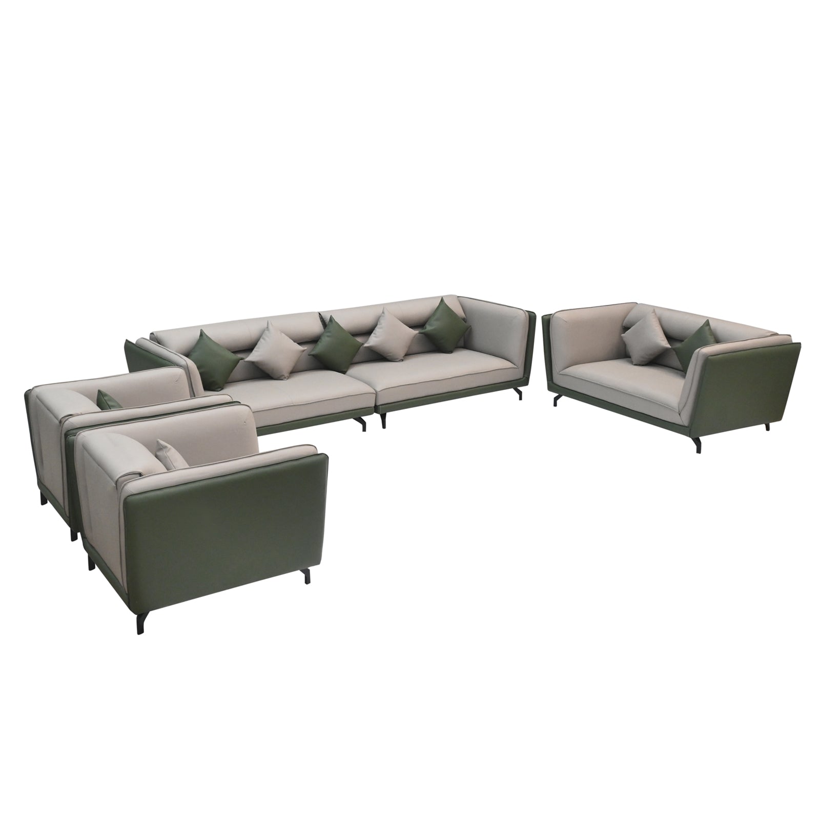 Modern Dual-Tone Fabric & Leatherette Sofa Set (Beige & Olive Green)