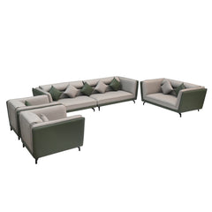 Modern Dual-Tone Fabric & Leatherette Sofa Set (Beige & Olive Green)