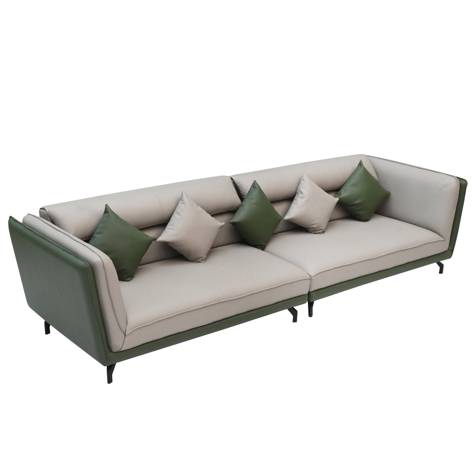Modern Dual-Tone Fabric & Leatherette Sofa Set (Beige & Olive Green)