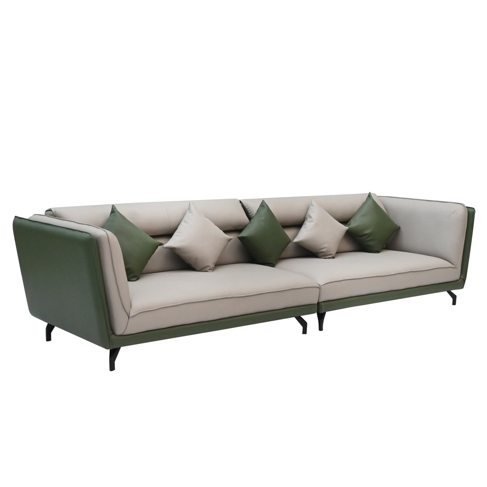 Modern Dual-Tone Fabric & Leatherette Sofa Set (Beige & Olive Green)
