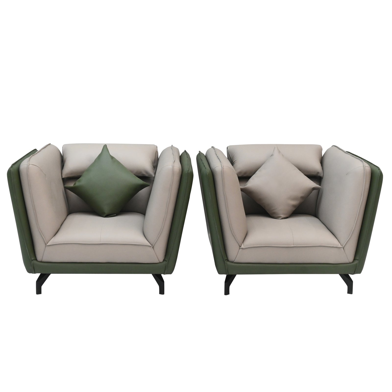 Modern Dual-Tone Fabric & Leatherette Sofa Set (Beige & Olive Green)