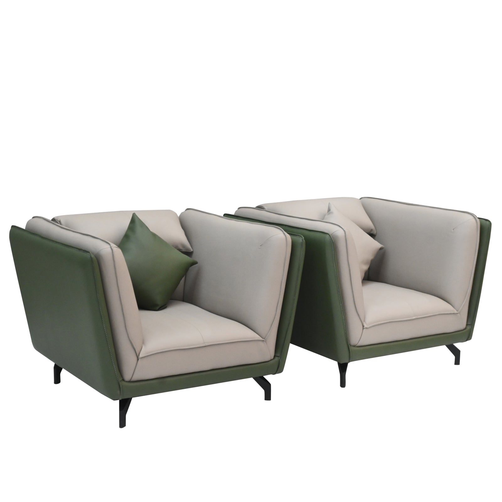 Modern Dual-Tone Fabric & Leatherette Sofa Set (Beige & Olive Green)