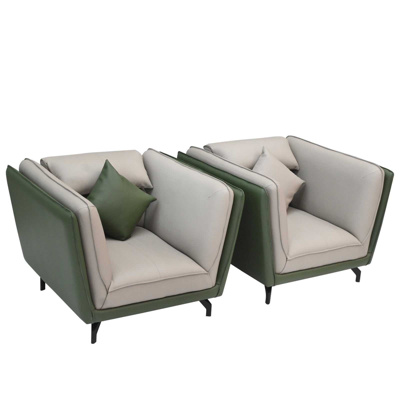 Modern Dual-Tone Fabric & Leatherette Sofa Set (Beige & Olive Green)