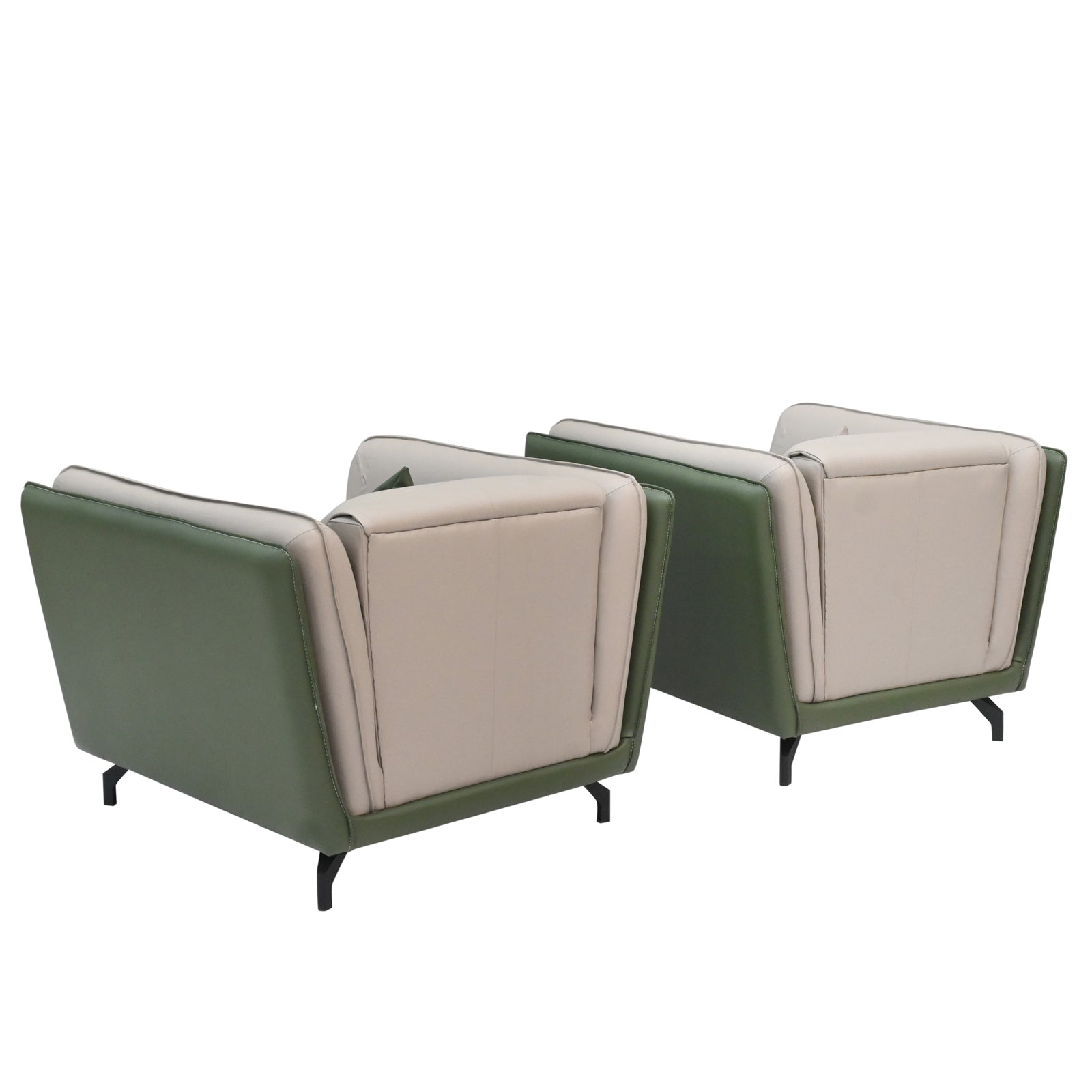 Modern Dual-Tone Fabric & Leatherette Sofa Set (Beige & Olive Green)
