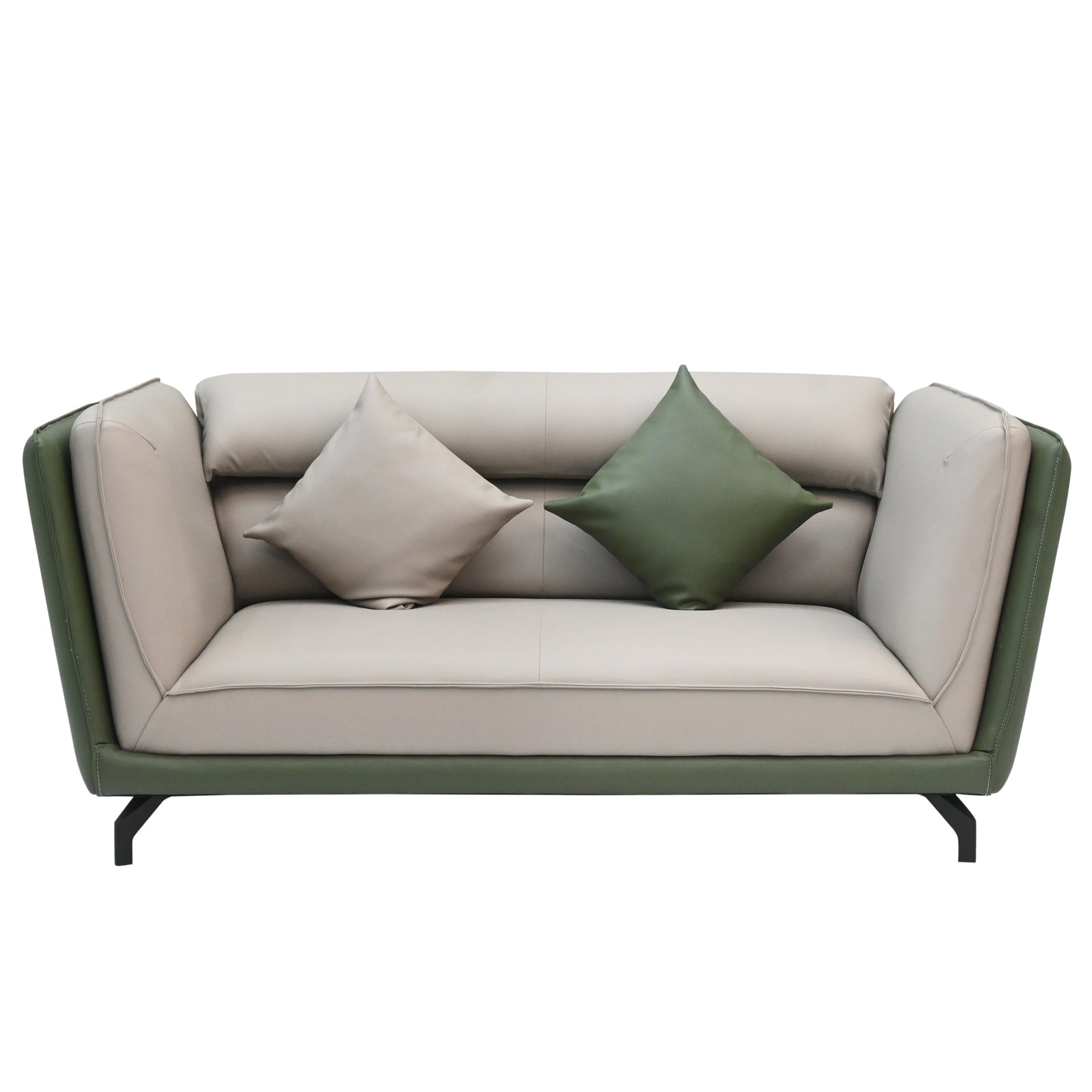 Modern Dual-Tone Fabric & Leatherette Sofa Set (Beige & Olive Green)