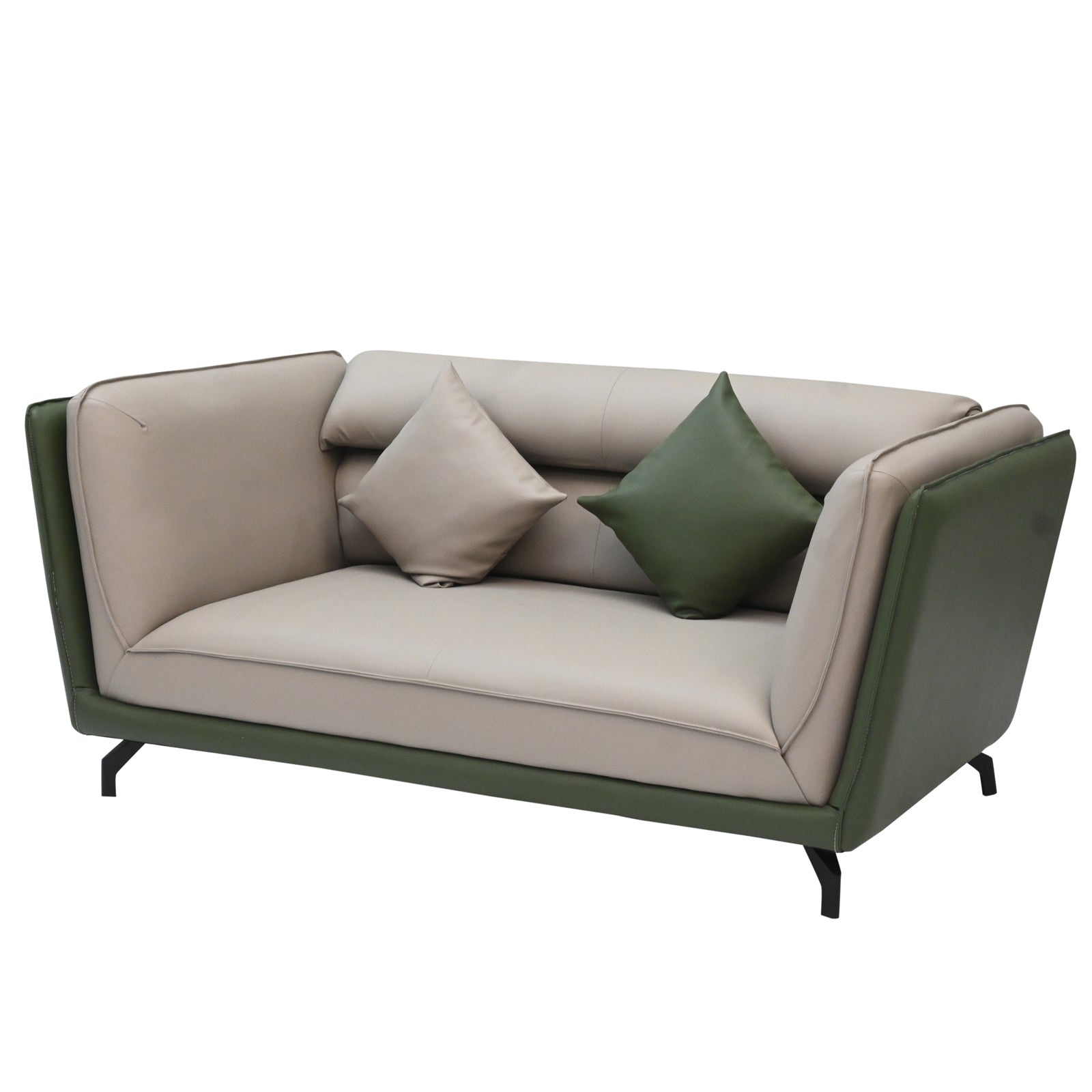 Modern Dual-Tone Fabric & Leatherette Sofa Set (Beige & Olive Green)