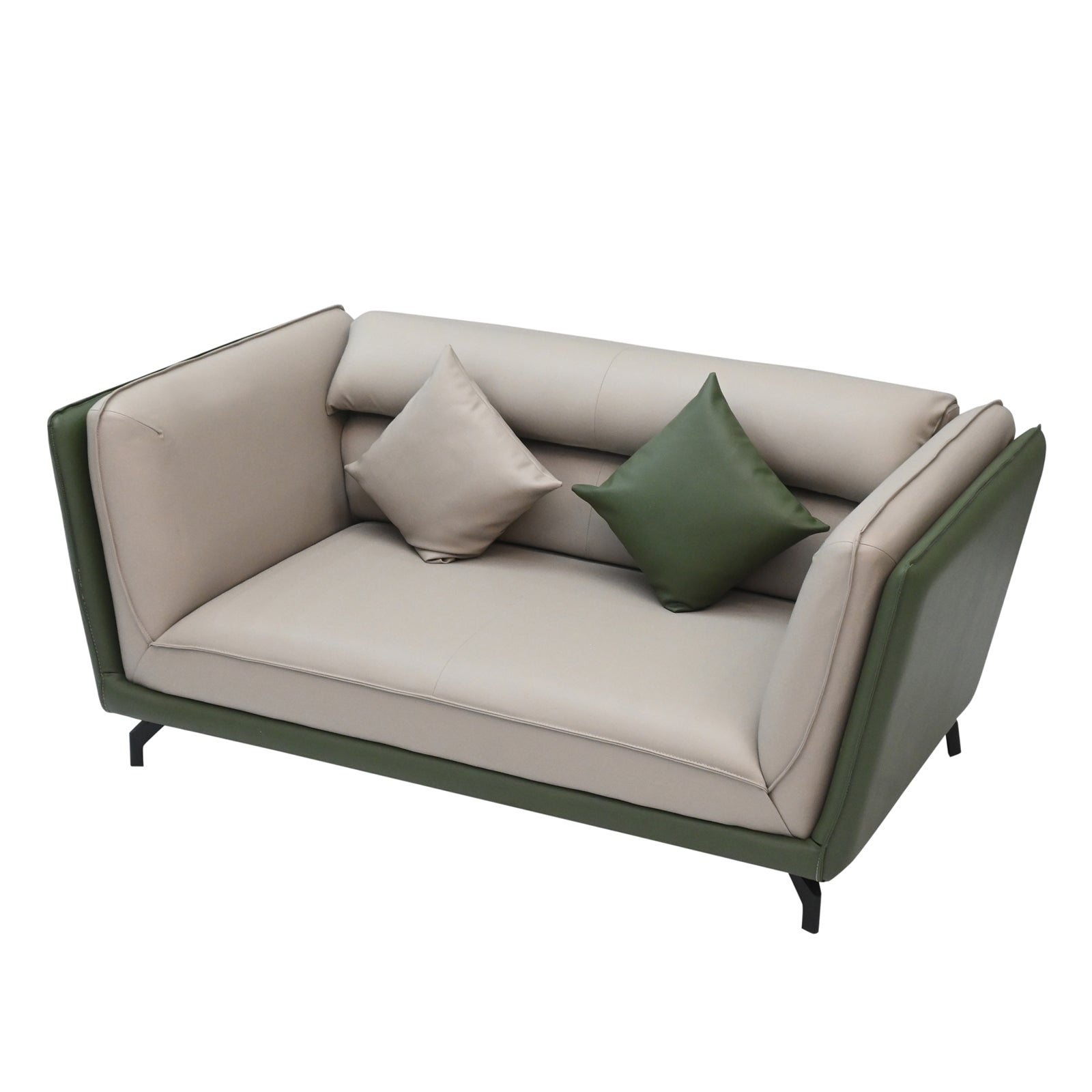 Modern Dual-Tone Fabric & Leatherette Sofa Set (Beige & Olive Green)