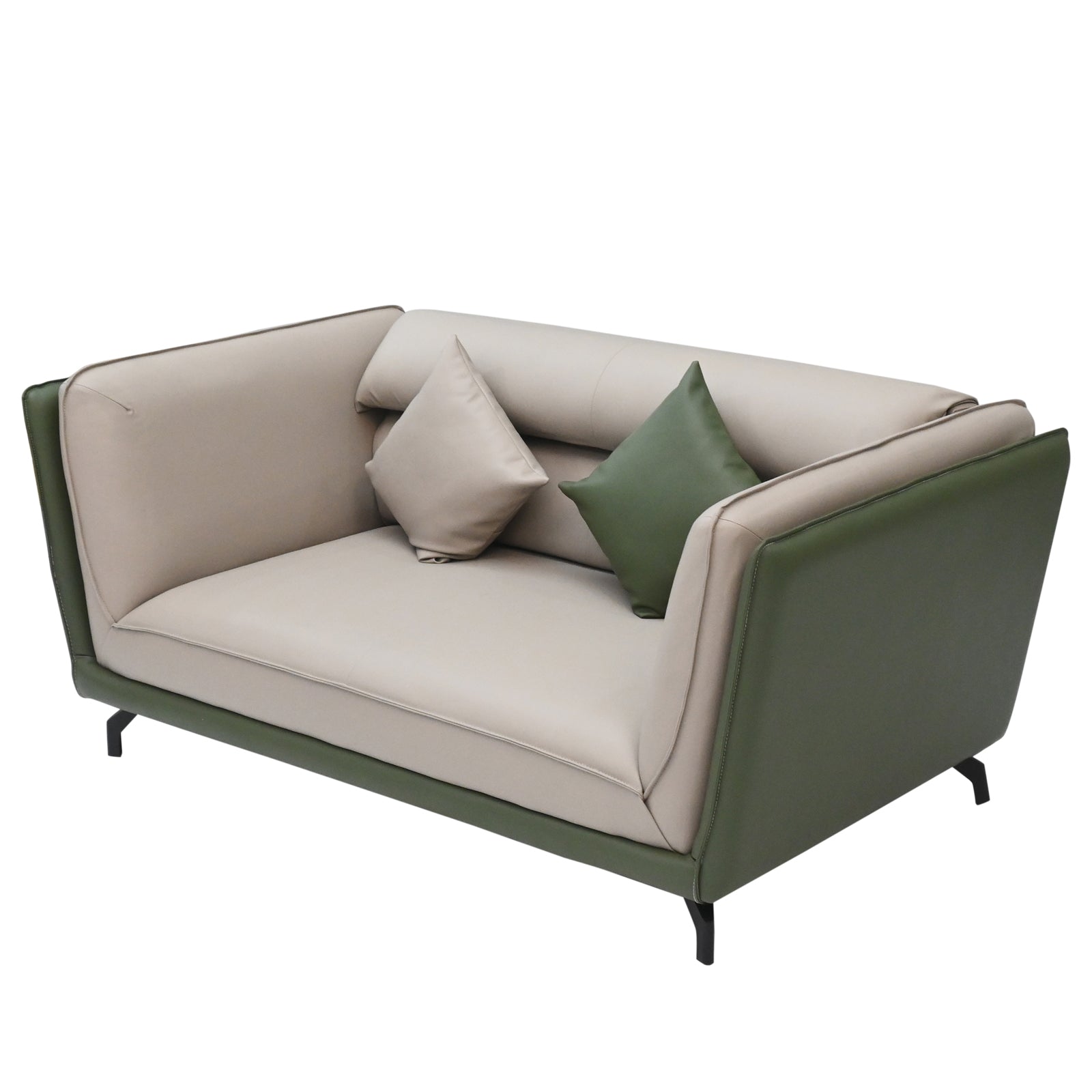 Modern Dual-Tone Fabric & Leatherette Sofa Set (Beige & Olive Green)