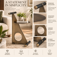 Trinity Geometric Metal Side Table, Antique Brushed Gold – feature overview
