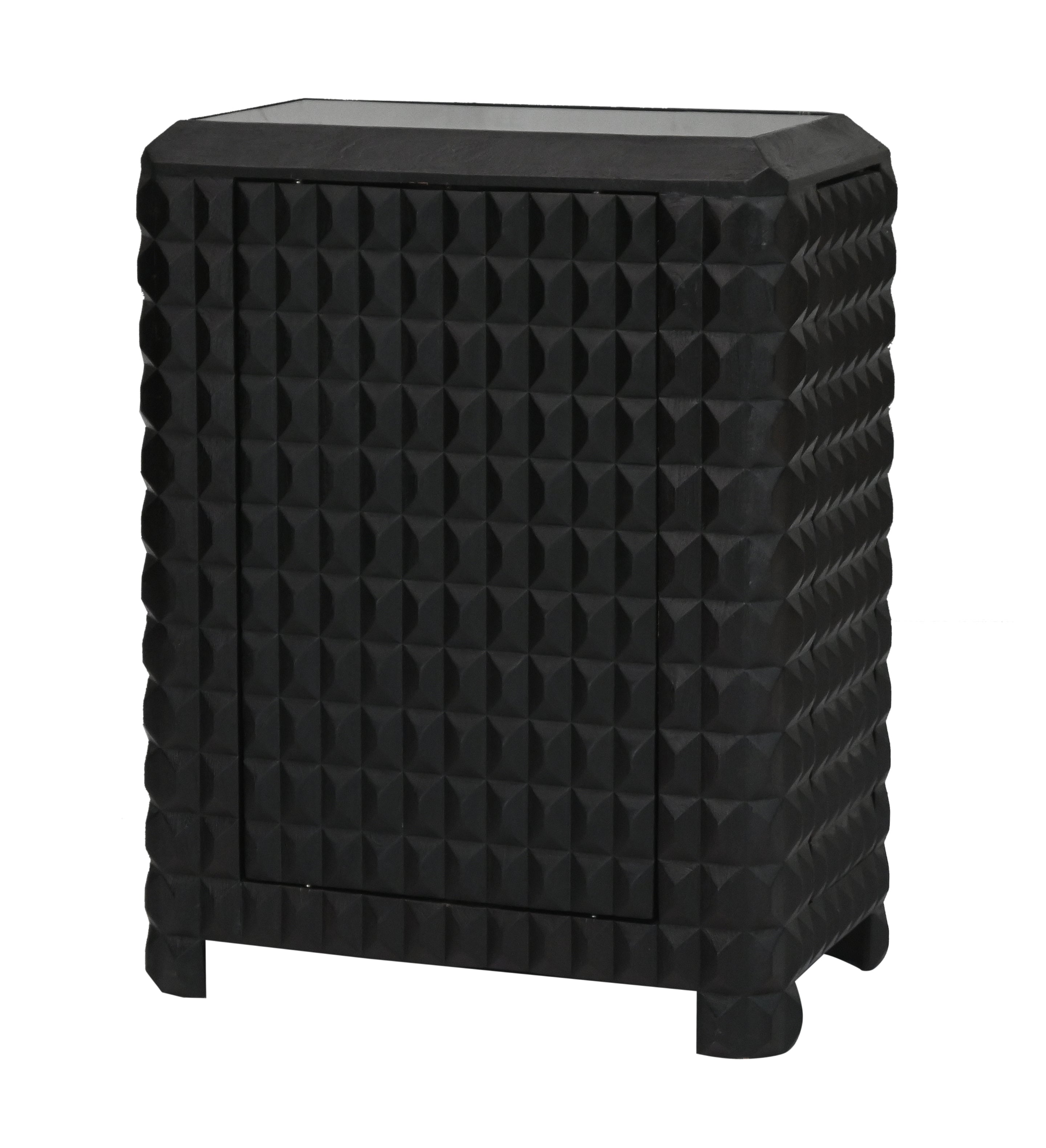 Wooden Bar Cabinet with 3D Diamond Carved Doors | Furniba