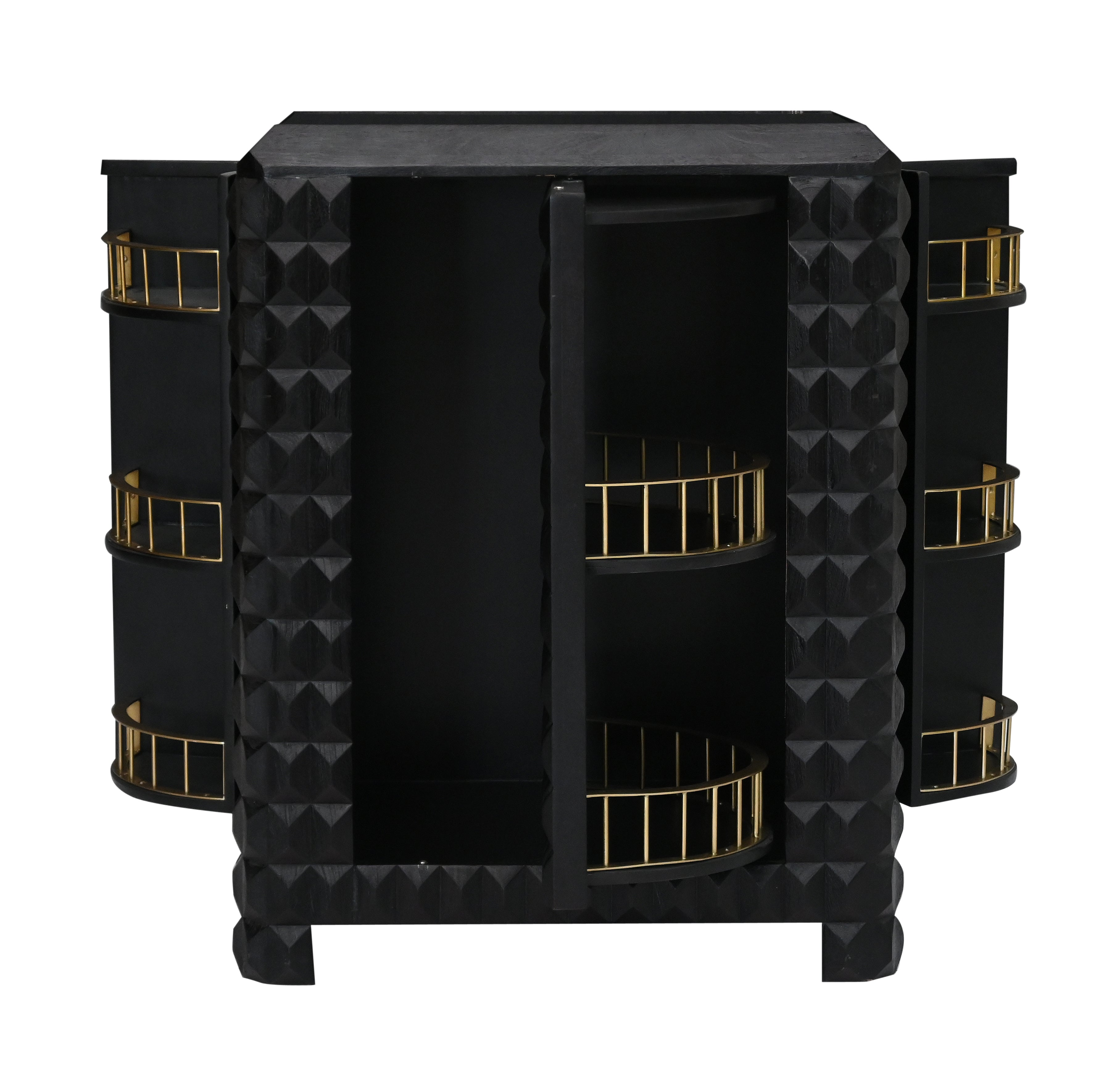 Wooden Bar Cabinet with 3D Diamond Carved Doors | Furniba