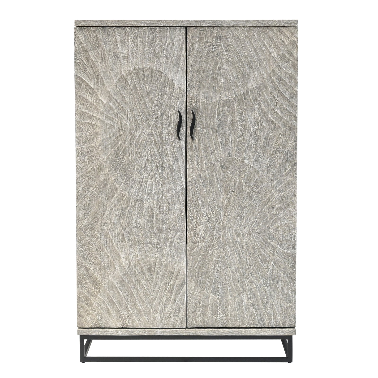 Bar Cabinet with Wine Rack, Carved Wooden Doors & LED | Furniba