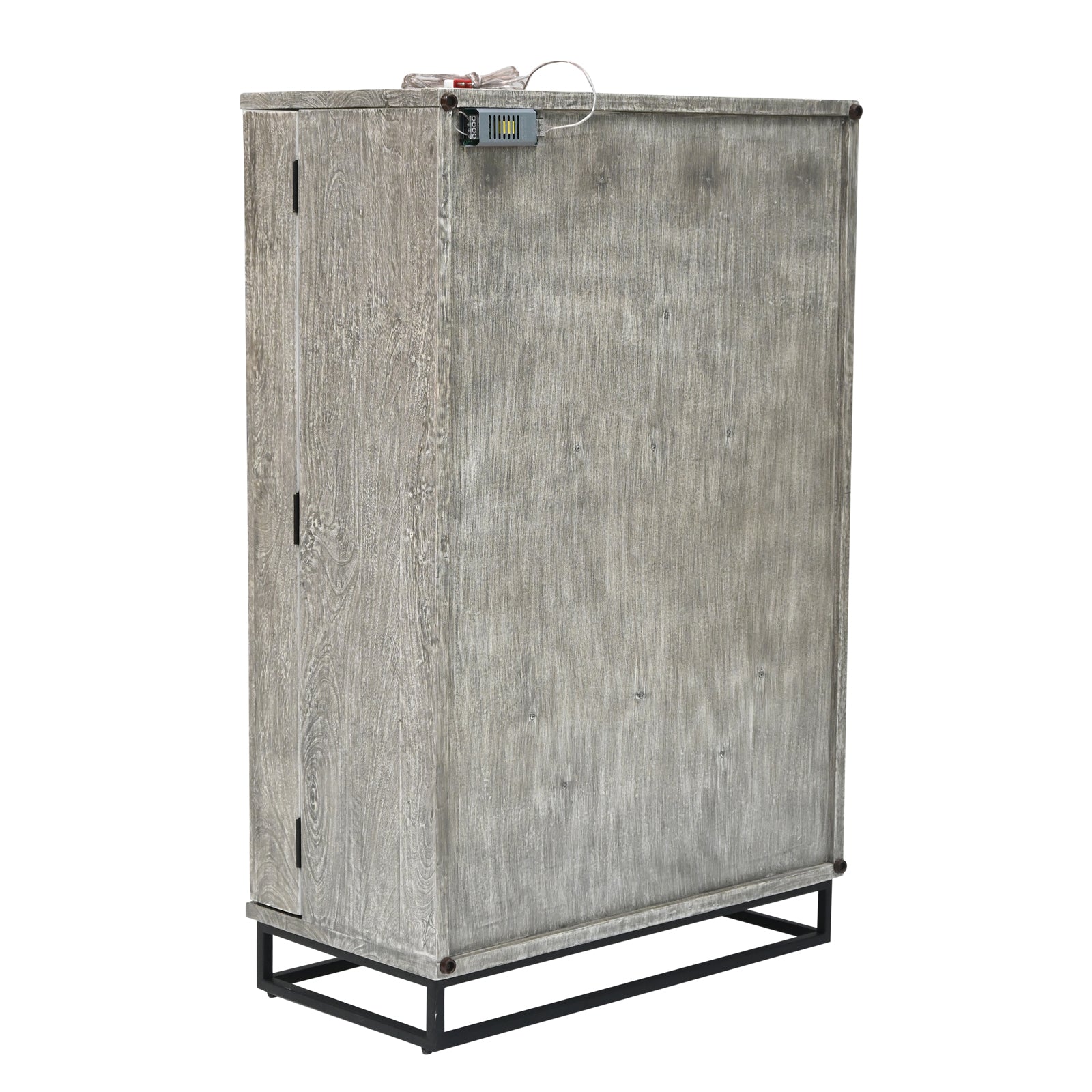 Bar Cabinet with Wine Rack, Carved Wooden Doors & LED | Furniba