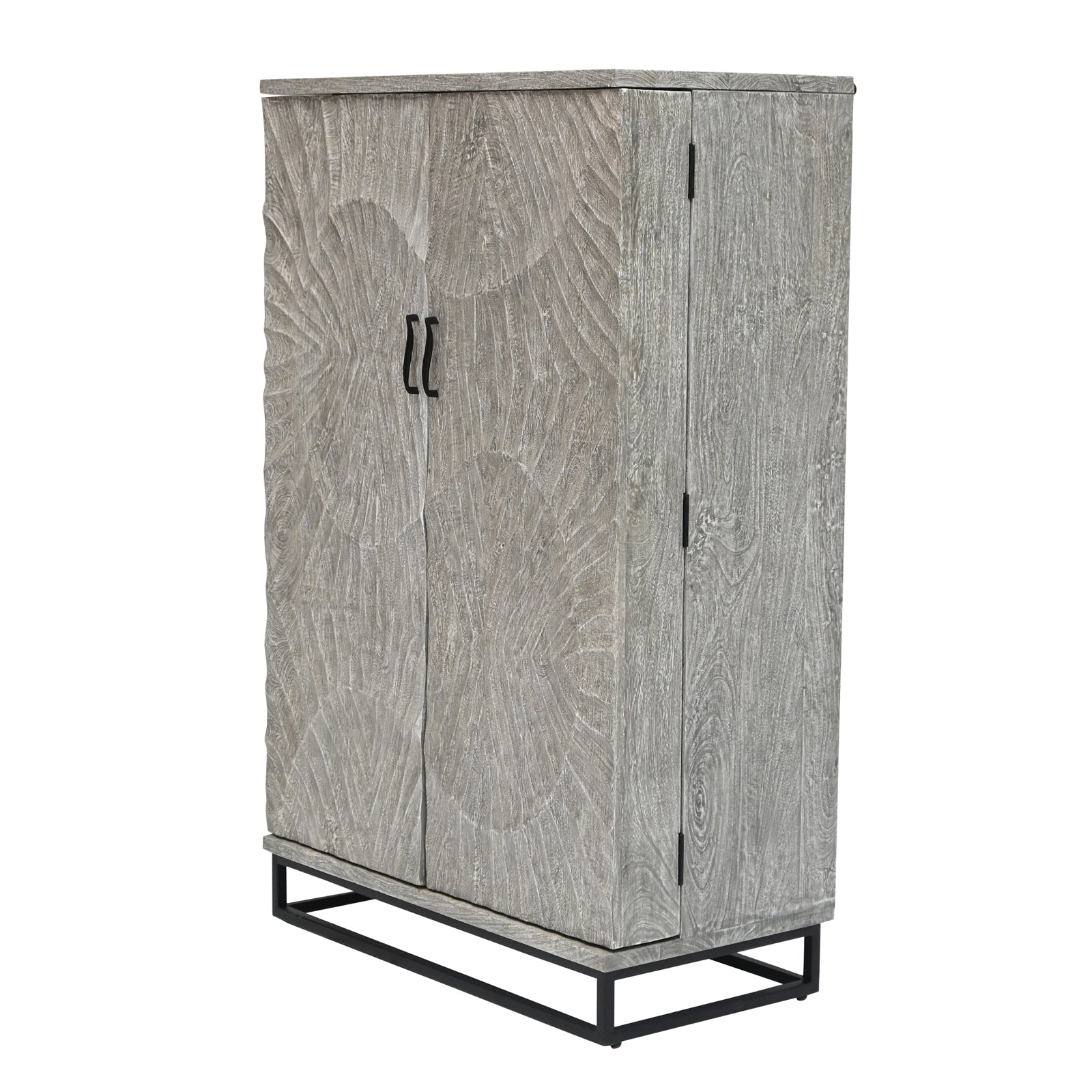 Bar Cabinet with Wine Rack, Carved Wooden Doors & LED | Furniba