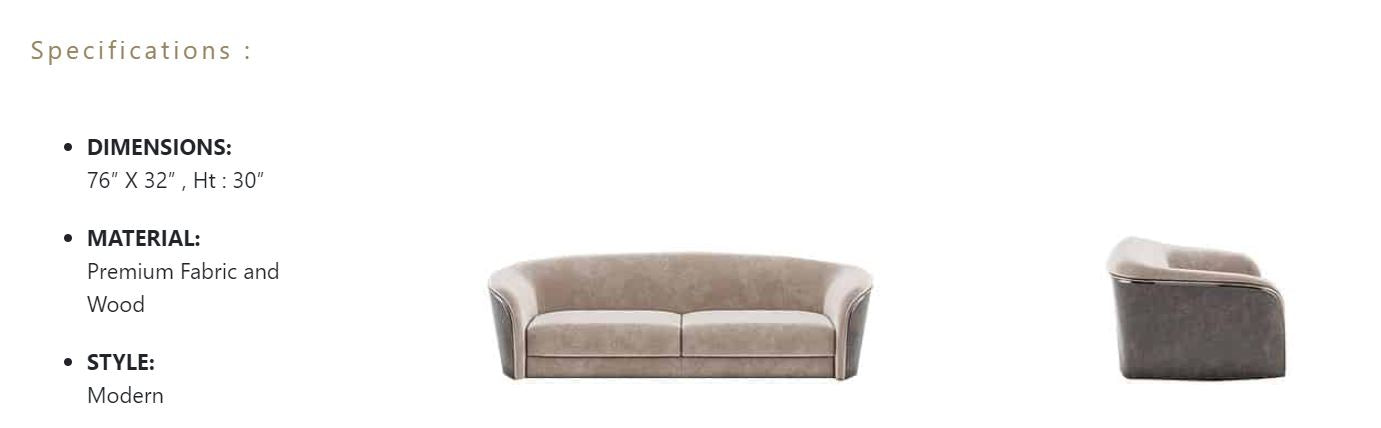 "Luxury Curved Beige Velvet 3-Seater  Sofa with Dark Wooden Outer Shell"