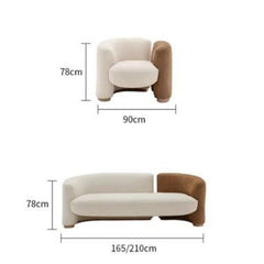 "Modern Curved Two-Tone Sofa and  Armchair Set (Cream & Brown)"