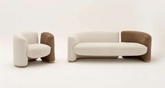 "Modern Curved Two-Tone Sofa and  Armchair Set (Cream & Brown)"