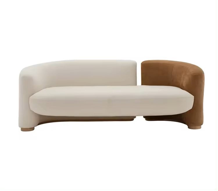"Modern Curved Two-Tone Sofa and  Armchair Set (Cream & Brown)"