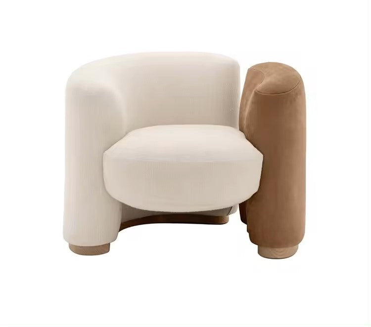 "Modern Curved Two-Tone Sofa and  Armchair Set (Cream & Brown)"