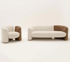 "Modern Curved Two-Tone Sofa and  Armchair Set (Cream & Brown)"