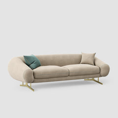 "Luxury Contemporary Beige Curved 3-Seater  Sofa with Dark Piping Accent"