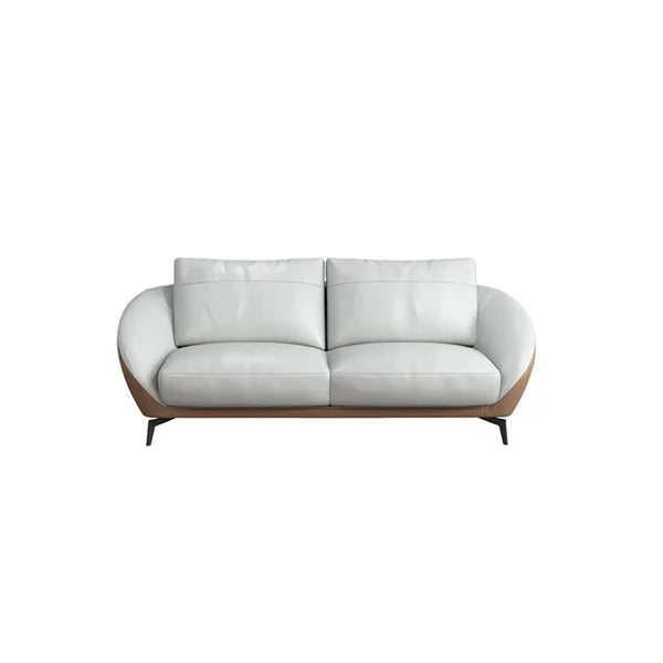 "Modern Two-Tone Light Grey & Saddle  Brown Leather Sofa Set"